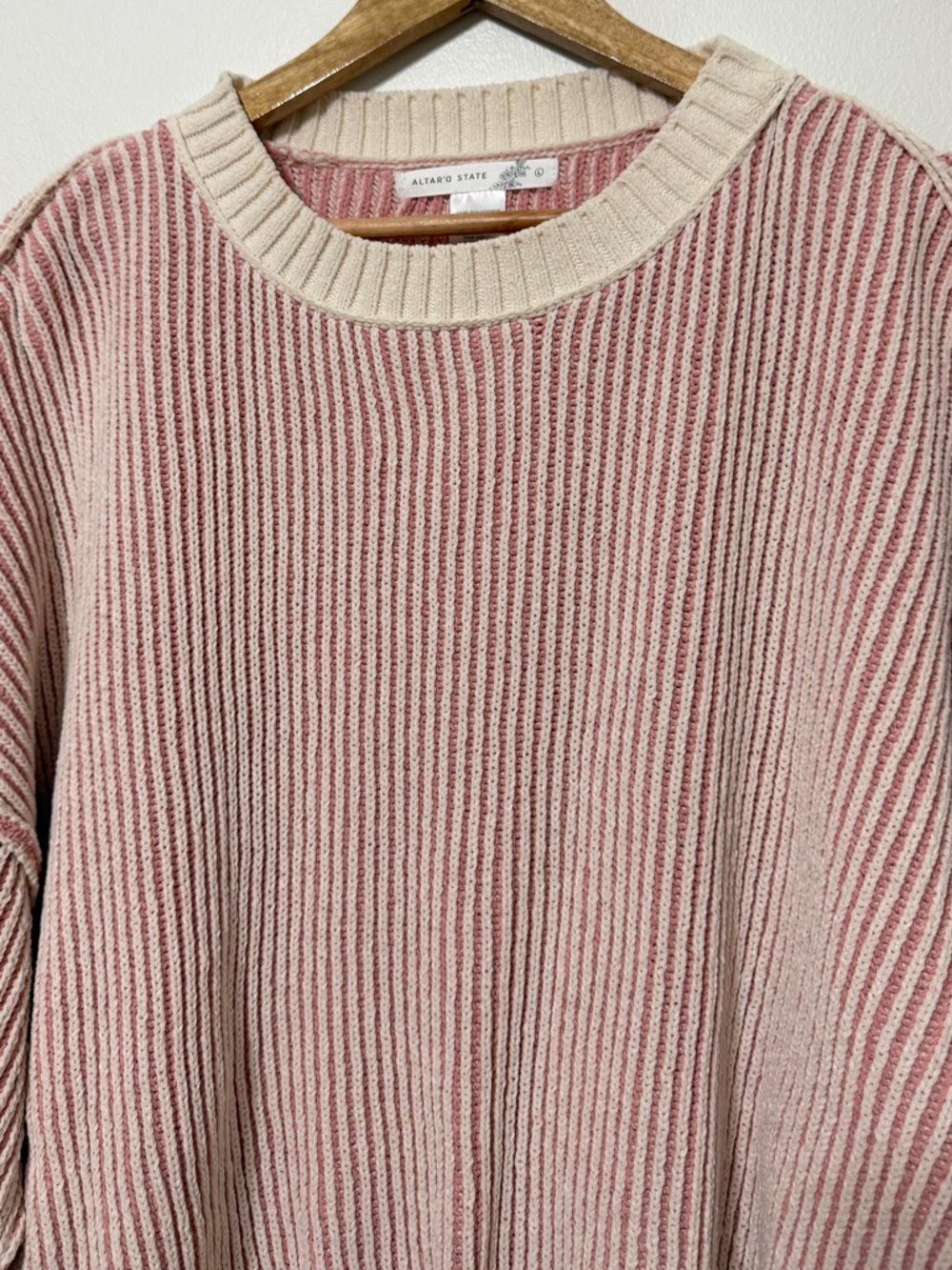 Altar’d State Pink Striped Sweater Size Large Chenille - Picture 4 of 7